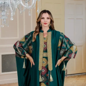 Eid Muslim 2 Piece Set Women Embroidery Dresses Open Abaya Suit Jalabiya Ramadan Dubai Kaftan Party Vestidos Cardigan Robe - Image 3