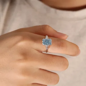 Radiant Cut IGI Certificate 14k Gold 1.2CT Fancy Intense Greenish Blue CVD Lab Grown Diamond Jewelry Diamond Ring For Lady - Image 7