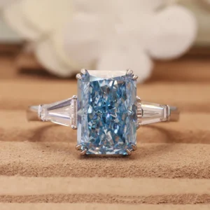 Radiant Cut IGI Certificate 14k Gold 1.2CT Fancy Intense Greenish Blue CVD Lab Grown Diamond Jewelry Diamond Ring For Lady - Image 3