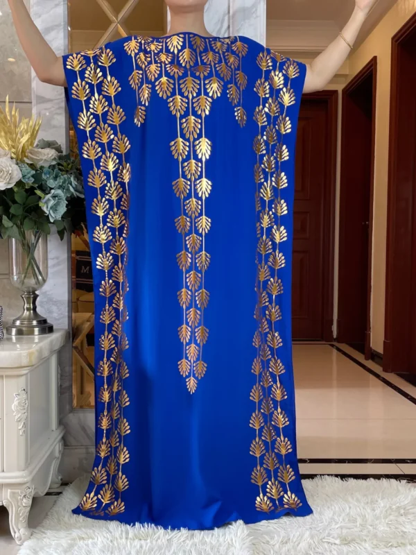 Dubai New Abaya For Women Summer Short Sleeve Cotton Dress Gold Stamping Loose Lady Maxi Islam African Dress With Big Scarf - Image 3