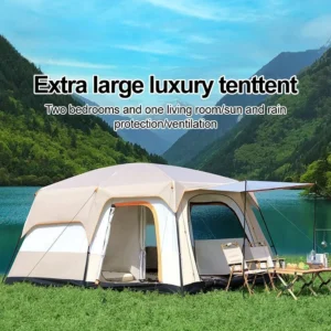 10 Person Camping Tent, Waterproof Windproof Sun Protection, 210D Oxford Fabric, 3 Season, Lightweight, 2 Room 1 Living Room