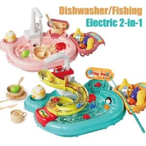 Children Puzzle Pretend Play Toys Dishwashing Basin Toys Gift Kitchen Interactive Toys 2-in-1 Slide Fishing Montessori Toys - Image 3