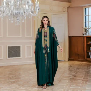 Eid Muslim 2 Piece Set Women Embroidery Dresses Open Abaya Suit Jalabiya Ramadan Dubai Kaftan Party Vestidos Cardigan Robe - Image 7