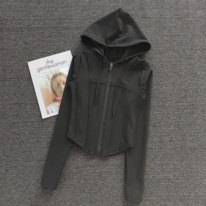 Women's Yoga Coat Short Sports jacket Fitness Yoga Shirt Cycling Running Coats Zipper jacket Hooded Long Sleeve Sports Jacket - Image 6