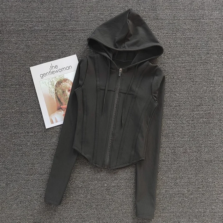 Women's Yoga Coat Short Sports jacket Fitness Yoga Shirt Cycling Running Coats Zipper jacket Hooded Long Sleeve Sports Jacket - Image 6