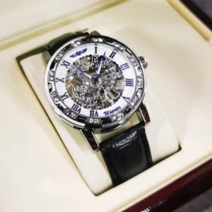 WINNER Fashion Elegant Ladies Watches Top Brand Luxury Iced Out Skeleton Mechanical Watch Luminous Hands Leather Strap Unisex - Image 3