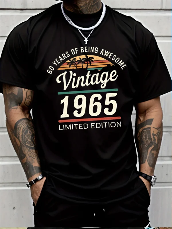 Men's Summer 100% Cotton Fashionable Casual Loose 60 Year Great Pattern Printed Limited Edition 1965 Retro T-shirt - Image 4