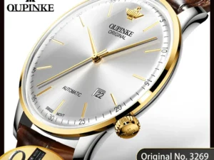 OUPINKE 3269 Swiss Automatic Man Watch Genuine Leather Strap Ultra Thin 7.33 Mechanical Watch High Quality Luxury Men's Watches