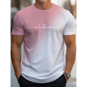 Fashion Gradient Letter Graphic T Shirts For Men Trend Summer Crew Neck 3D Printed Short Sleeve T-shirts Casual Oversized Tees - Image 3