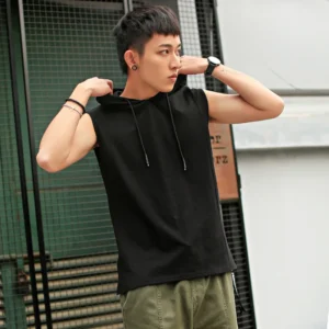 2024 Summer New Men's Fashion Sportswear Gym Fitness Jogging Hooded Sleeveless T-shirt Loose Large Comfortable Top - Image 5