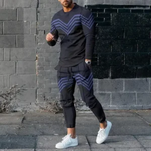 Men's Long Sleeve T-shirts and Pants Two Piece Black White Classical 3D Printed Men's Sets Casual Suit nike tech fleece - Image 6