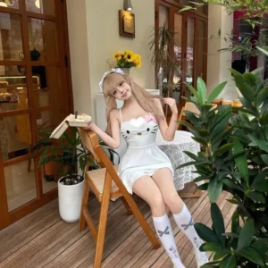 Anime Hello Kitty Dress Sanrio Sweet Cute Frock Women's Sexy Hot Girl Strap Dress Seaside Vacation Frock Student Nightdress - Image 3