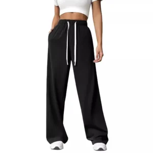 Women's Loose Straight Leg Sports Casual Trousers Elastic Waist Floor-Length Polyester Fiber Street Style Long Pants - Image 4