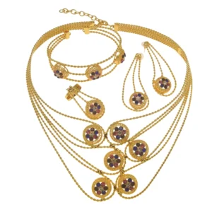 Fashion 24k Gold Plated Jewelry Set Dubai African Choker Necklace Earrings Rings Wedding Bridal Jewellery Sets for Women - Image 5