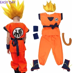 Kids Anime Son Goku Cosplay Costumes Krillin Training Clothes Superhero Outfits with Super Saiyan Wig Comic Con Party Costume - Image 3