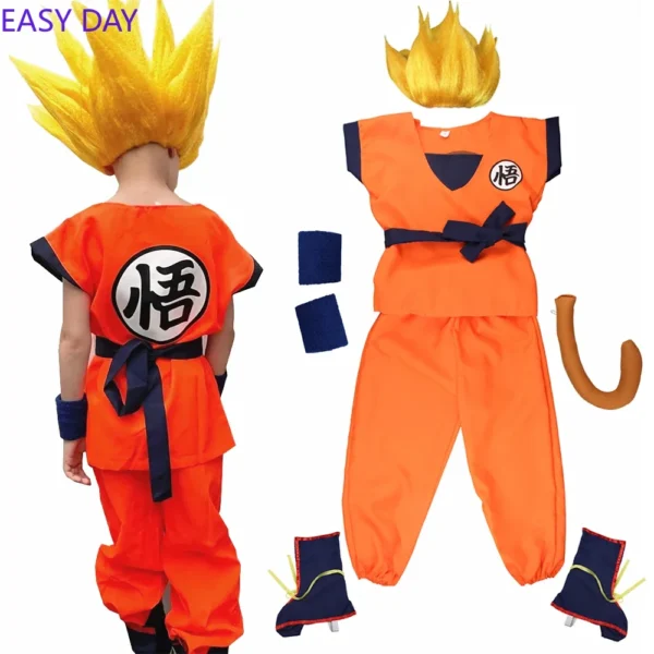 Kids Anime Son Goku Cosplay Costumes Krillin Training Clothes Superhero Outfits with Super Saiyan Wig Comic Con Party Costume - Image 3