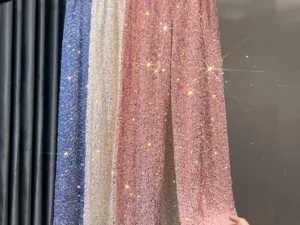 New Korean Velvet Sequined Wide-leg Pants Autumn and Winter Lengthened Slim Elastic High Waist Casual Party Straight Pants Shiny