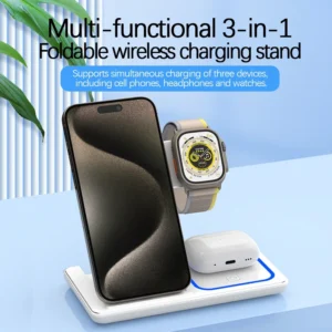 Desktop 3 in 1 Wireless Charger Foldable Fast Phone Charge Station For iPhone 16 15 14 13 12 Apple Watch 10/9/8/7/6 AirPods 3/2 - Image 3