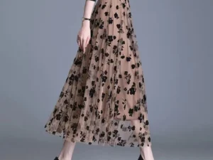 GIDYQ Korean Women Mesh Skirt Fashion Hook Flower Loose Midi Skirt Elegant Female Casual All Match Skirts Summer New