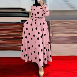 Muslim printed polka-dot long-sleeved loose swing dress woman - Image 4