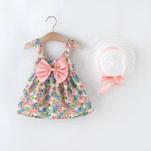2Pcs/Set Flowers Baby Girl Dresses Summer Fashion Toddler Children Clothes Beach Smooth Dress Kid's Costume Hat 0 To 3 Y - Image 6