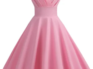 Pink Summer Dress Women V Neck Vintage Robe Elegant Retro pin up Party Office Midi Dresses
