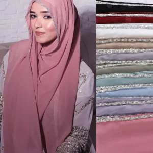 Shiny Crystal Edge Chiffon Hijab Scarf Head Scarf Headwraps for Women Foulard En Mousseline Hijabs for Woman Turban Femme - Image 6
