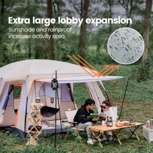 10 Person Camping Tent, Waterproof Windproof Sun Protection, 210D Oxford Fabric, 3 Season, Lightweight, 2 Room 1 Living Room - Image 3
