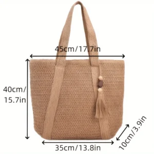 Fashion Large Capacity Fringe Pendant Handmade Straw Handbag Women Holiday Beach Casual Tote Top-Handle Bags Retro Shoulder Bags - Image 7