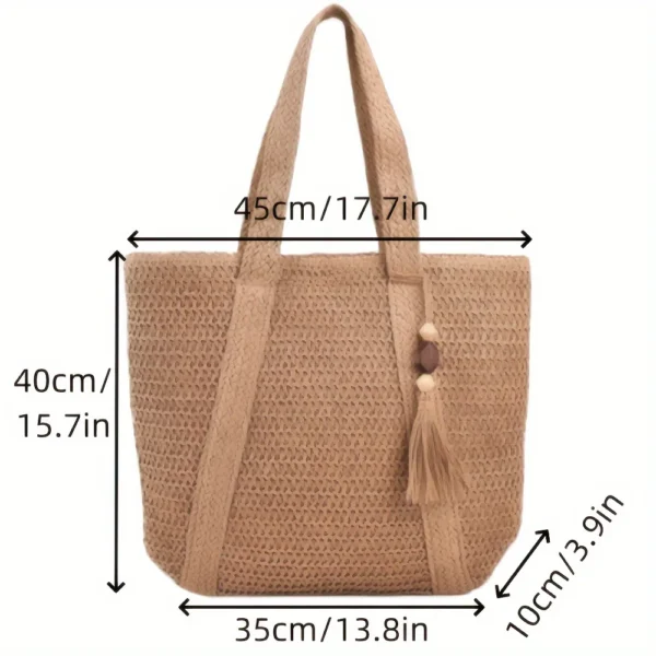 Fashion Large Capacity Fringe Pendant Handmade Straw Handbag Women Holiday Beach Casual Tote Top-Handle Bags Retro Shoulder Bags - Image 7