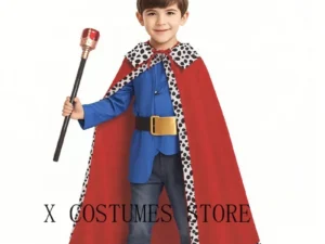 Boys King Cosplay Costumes Red Cloak Adult Kids Prince Robe Crown Velvet Cape Children Birthday Halloween Party Cosplay Costume