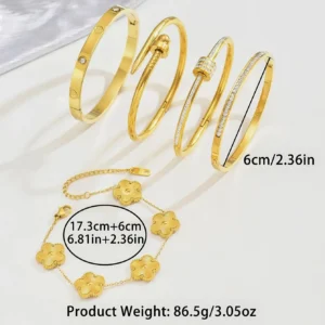 Europe And The United States Hot Stainless Steel Four-leaf Clover Lucky Bracelet Fashion Women's Nail Bracelet Gold Bangles - Image 5