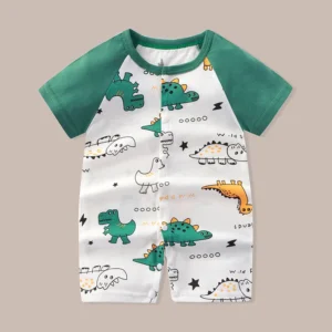 Newborn Clothes Cute Cartoon Dinosaur Tiger Shark Lion Print Strap Comfortable Summer Boys Girl 0-18 Short Sleeved Baby Jumpsuit - Image 5