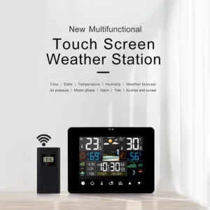⁦Multifunction Weather Station Alarm Clock Thermometer Hygrometer Touch Screen Wireless Sensor Sunrise Sunset Hygrothermograph⁩ - الصورة ⁦4⁩