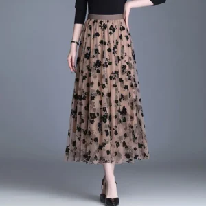 GIDYQ Korean Women Mesh Skirt Fashion Hook Flower Loose Midi Skirt Elegant Female Casual All Match Skirts Summer New - Image 3