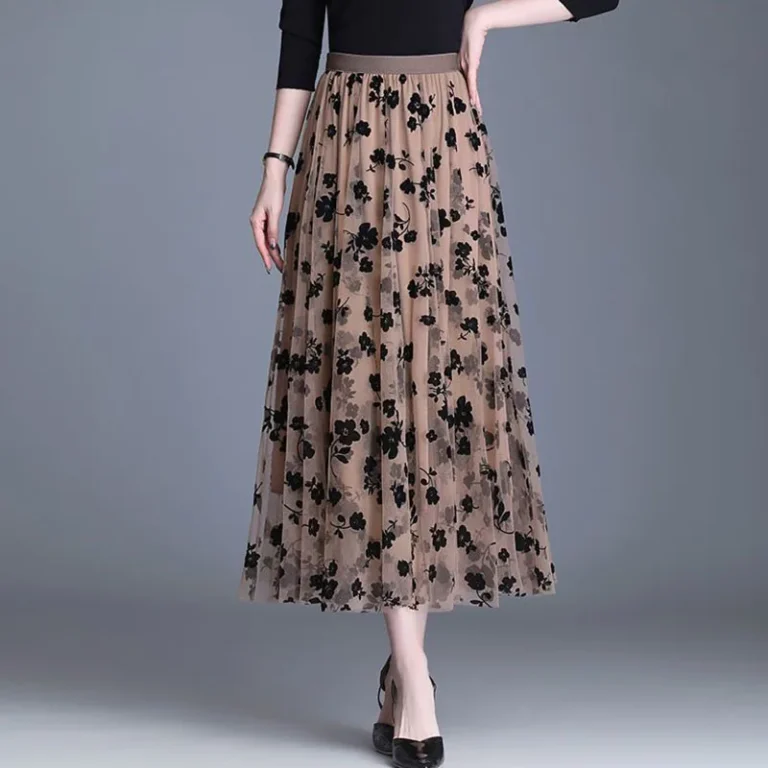 GIDYQ Korean Women Mesh Skirt Fashion Hook Flower Loose Midi Skirt Elegant Female Casual All Match Skirts Summer New - Image 3
