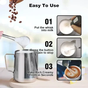 MINI Milk Frother USB Rechargeable 3 Speeds Foam Maker Coffee Whisk Mixer Electric Handle Blender Egg Beater - Image 5
