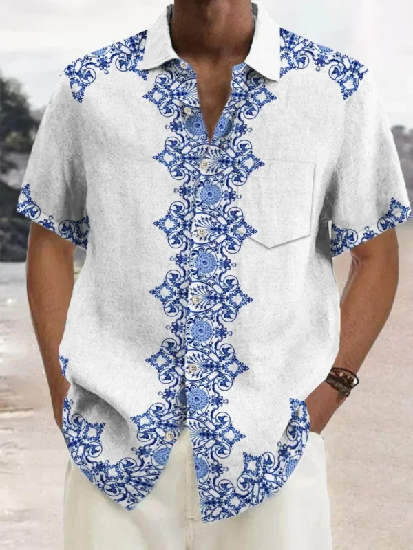 Mens Shirt Short Sleeve Casual Vintage Ethnic Print Button Shirt Summer Beach Shirt Camping Shirt Short Sleeve Mens Formal Shirt - Image 4