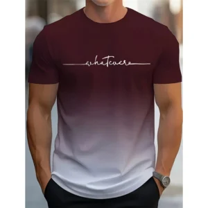 Fashion Gradient Letter Graphic T Shirts For Men Trend Summer Crew Neck 3D Printed Short Sleeve T-shirts Casual Oversized Tees