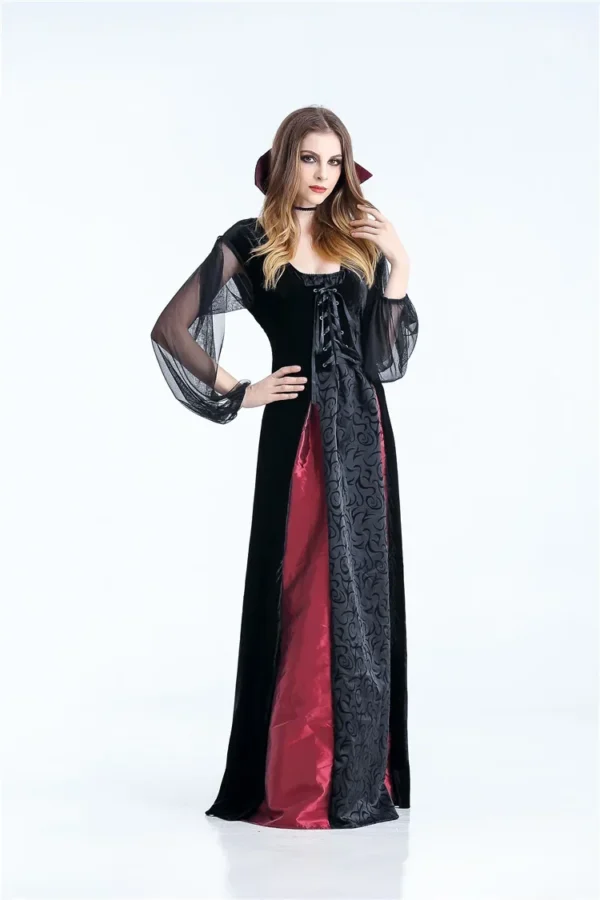 2018 New Vampire Queen Women's Long Dress Bat Cane Halloween Nightclub Bar Noble Uniform Dance Performance Costume - Image 6