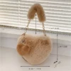 Faux Fur Heart-shaped Women Small Handbags Fluffy Plush Ladies Chain Shoulder Bag Fashion Female Furry Daily Clutch Purse - Image 3