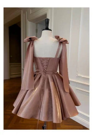 French Elegant Retro Lace-up Bow Straps Sleeveless High Waist Slim A-line Birthday Banquet Evening Short Dress For Women Summer - Image 6