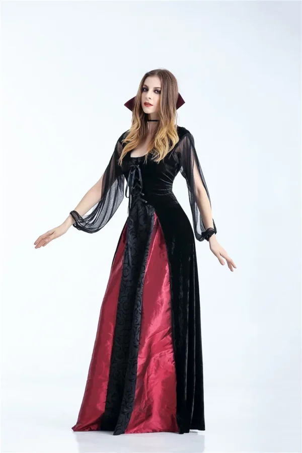 2018 New Vampire Queen Women's Long Dress Bat Cane Halloween Nightclub Bar Noble Uniform Dance Performance Costume - Image 5