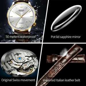 OUPINKE 3269 Swiss Automatic Man Watch Genuine Leather Strap Ultra Thin 7.33 Mechanical Watch High Quality Luxury Men's Watches - Image 6