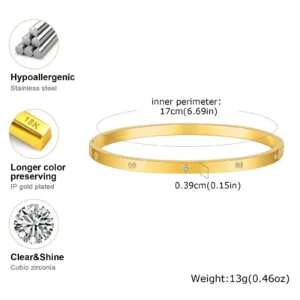Prjewel Waterproof Luxury Bangles Round Zircon For Women Stainless Steel Wrist Brackets Hand Jewelry Mother's Day Gift - Image 7