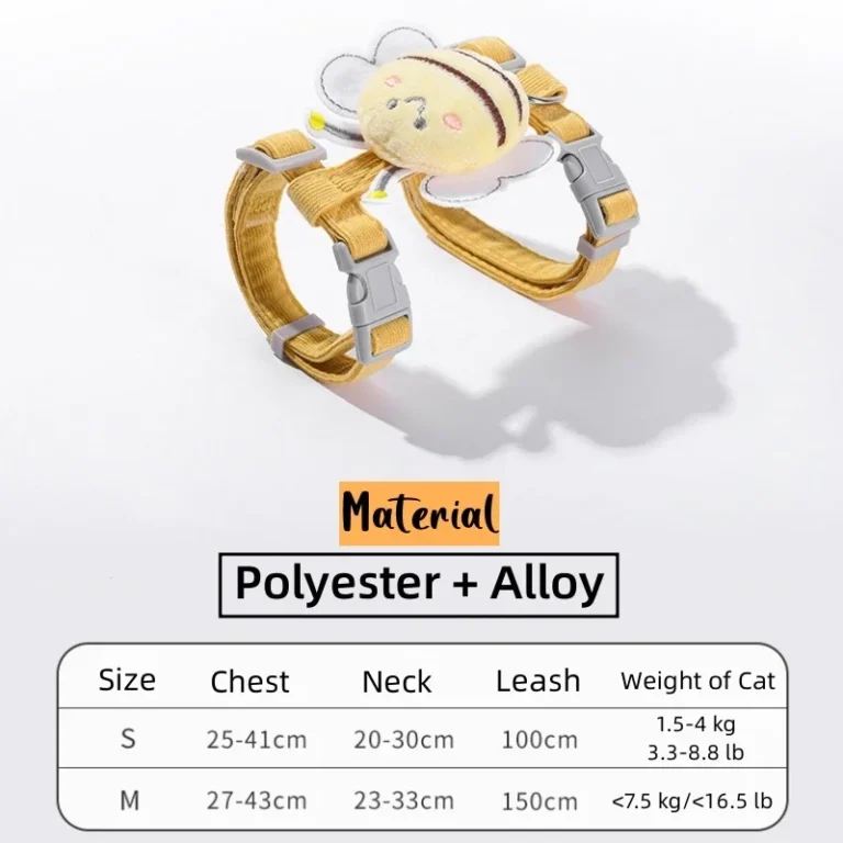 Cat Harness Leash Collar Set Adjustable Cartoon Bee Double Layer Dog Harness for Small Medium Pet Collar Leash Outdoor Walking - Image 5
