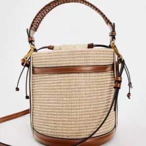 Fashion Straw Bucket Bag Weave Women Handbags Designer Panelled Shoulder Crossbody Bags Casual Summer Beach Small Tote Purses - Image 4