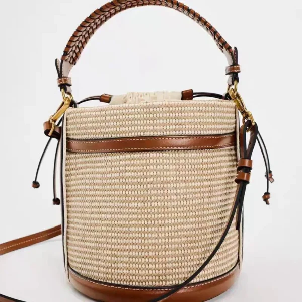 Fashion Straw Bucket Bag Weave Women Handbags Designer Panelled Shoulder Crossbody Bags Casual Summer Beach Small Tote Purses - Image 4