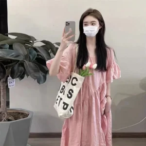 Maternity Dress Summer New Korean Fashion Short Sleeve Cotton Lin Loose Women Pregnant Women Dress Comfortable Breathable - Image 4