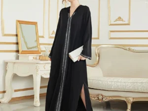 Middle East Dubai Muslim Fashion Festival Chiffon Plain Sequined Hooded Robe